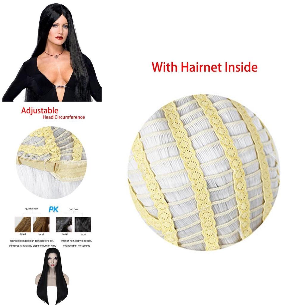 Wednesday Morticia Cosplay Wig Heat-resistant Hairpiece Addam Family Halloween Prop