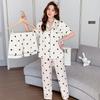 Three-piece Pajamas Women's Short-sleeved Ice Silk Summer New High-end Polka Dot Loungewear Can Be Worn Outside Autumn 1891