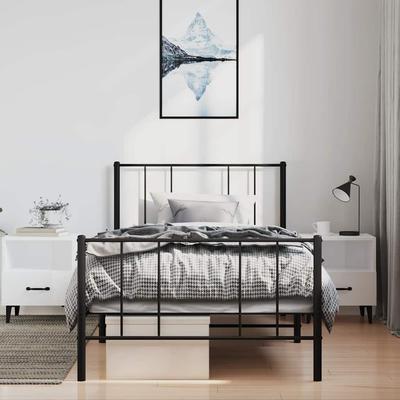 Metal Bed Frame with Headboard and Footboard Black 100x190 Cm