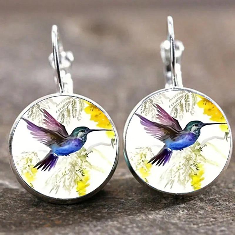 Cute Round Hummingbird Glass Dome Cabochon Pendants Necklaces Fashion Bird Rainforest Jewelry Accessories