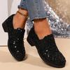 Mocasines de Lentejuelas para Mujer - Zapatos Slip-On Negros con Purpurina y Tacón Grueso, Empeine de Tela Transpirable y Suela de PU, Cómodos Zapatos Casuales para Enfermera