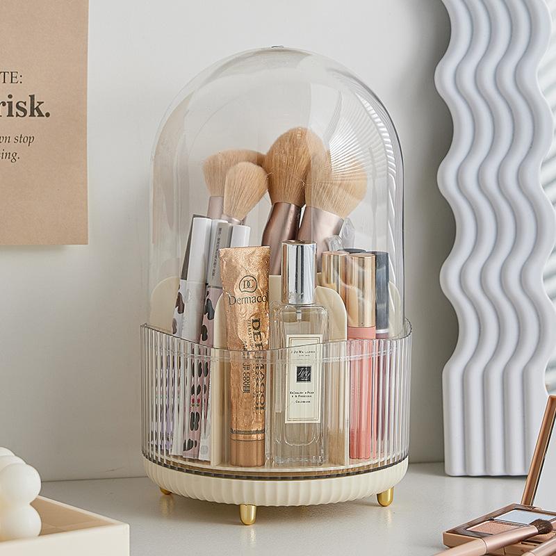 360 Degree Rotating Makeup Brush Holder Cosmetics Organizer With Lid for Vanity Multi-Functional Pen Holder Lipstick Storage Box