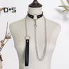 Women Faux Leather Collar Leash Chain Decor Adjustable Erotic Lover Necklace Cosplay Nightclub Party Choker Individual Neck Jewelry