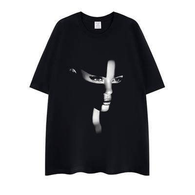 Europe and The United States Trend T-shirt Personality Abstract Face Printing Cotton Short Sleeve Oversize Casual Ins Super Fire