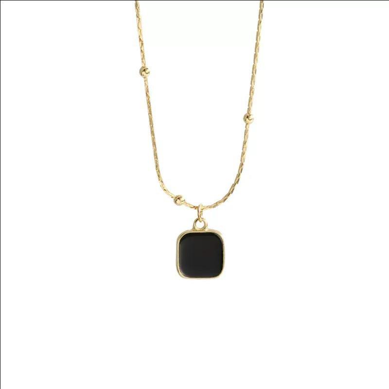 Black dark geometric square necklace women s light luxury niche design sense collarbone chain new hip hop