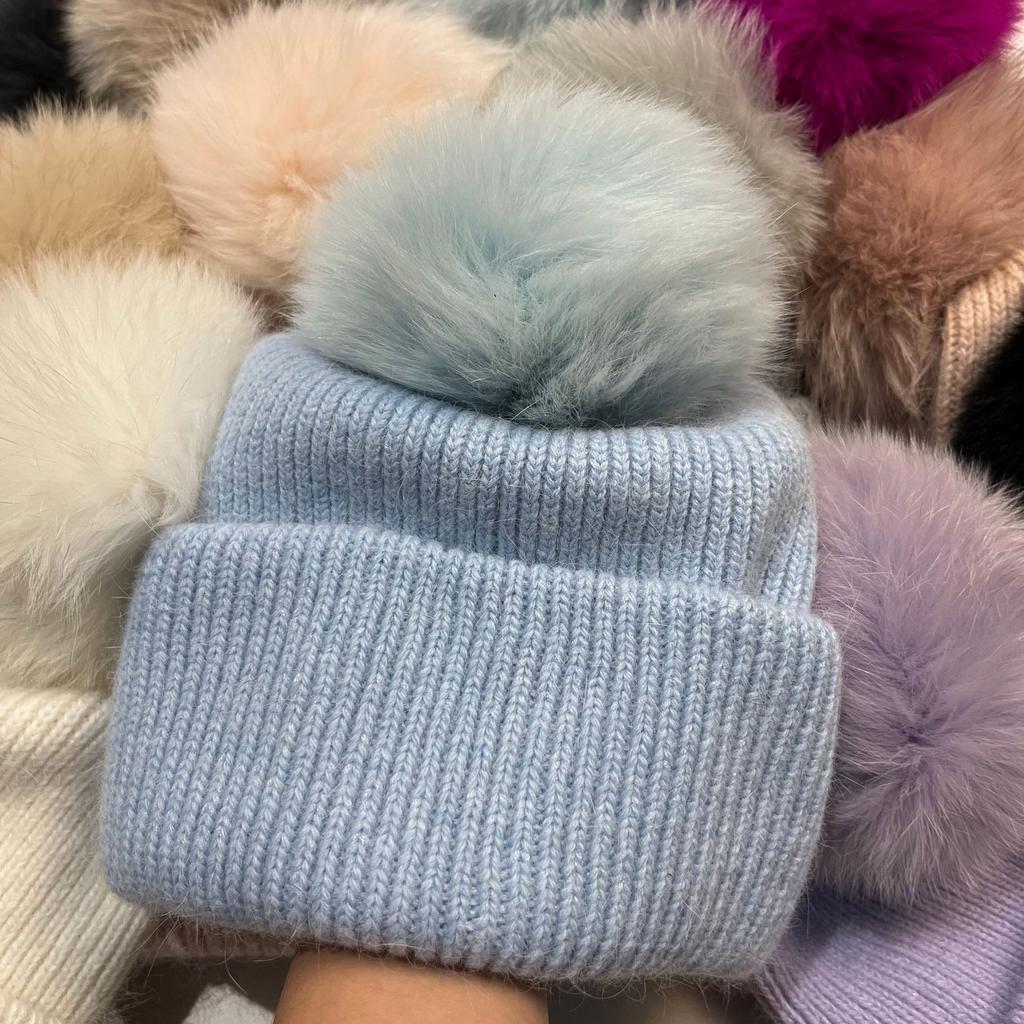 Iceland~ Flowers and Teen Stars Big Hairball Sweet and Cute Wool Hat Winter Warm Rabbit Hair Knitted Hat