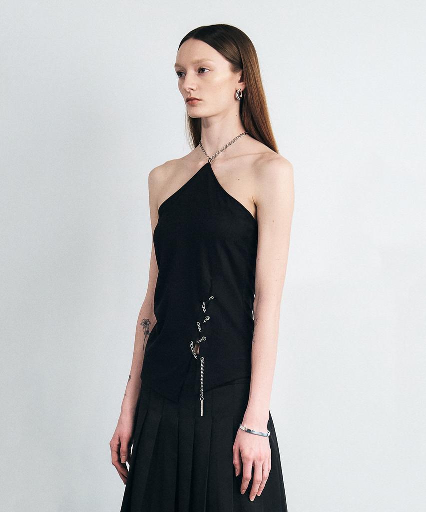 Sillot Chain Halter Slit Sleeveless Top (Black)