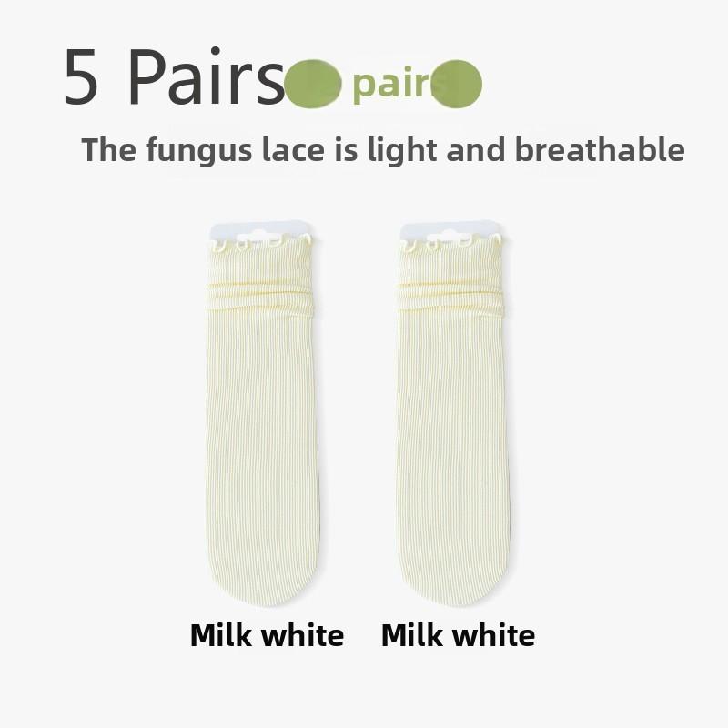 

5 пар кружевных носков Ice Ice женские средние летние тонкие средние носки Ice Silk деревянные ушки с маленькими кожаными ботинками ворсовые носки 5 Pairs слоновая кость