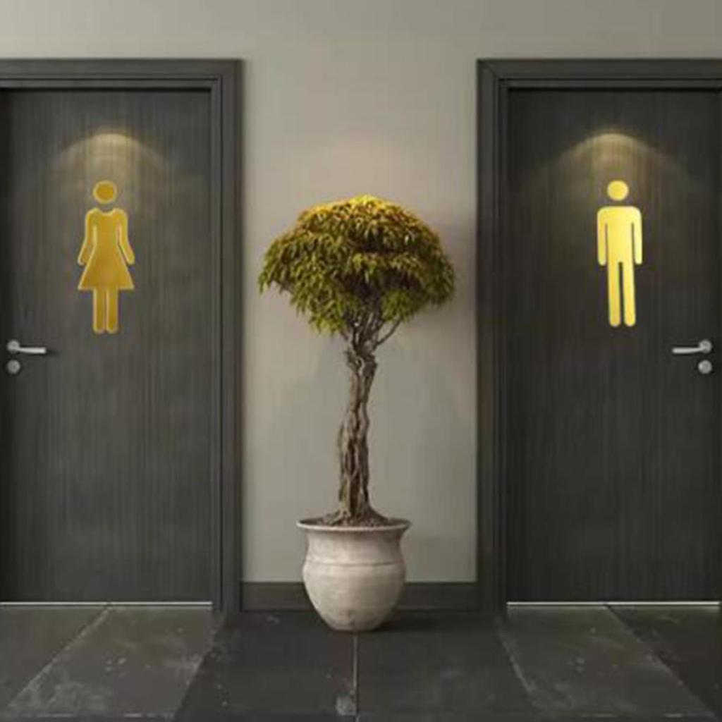 Black Gold Silver Color Toilet Sign Acrylic Wash Room Door Wall Label Sticker WC Holder Signage Board Home Bathroom Decor Male Female Restroom Signage