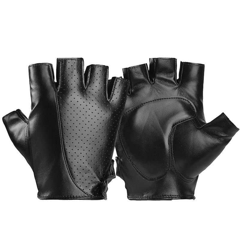 Leather Gloves Men's Short Gloves Driving and Riding Outdoor Street Performance Breathable Motorcycle Fitness Half Finger Gloves