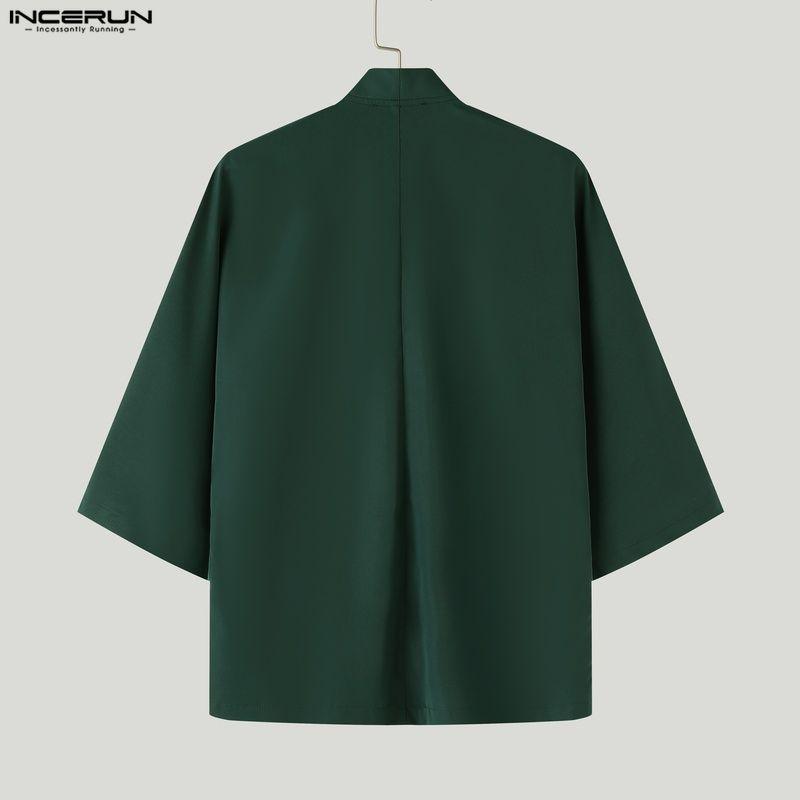 INCERUN Übergroße Herren Reverskragen 3/4 Ärmel Print Retro Knoten Lässig Locker Strickjacke Hemden Oberteile
