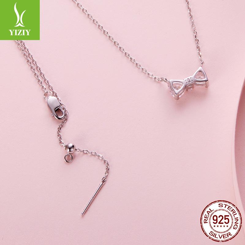 Sparkling Zircon Bow Necklace, Elegant And Luxurious S925 Sterling Silver Necklace Collarbone Chain