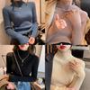 Womens Knit Sweater With Stand Collar And Spliced Design For Elegant Office Wear