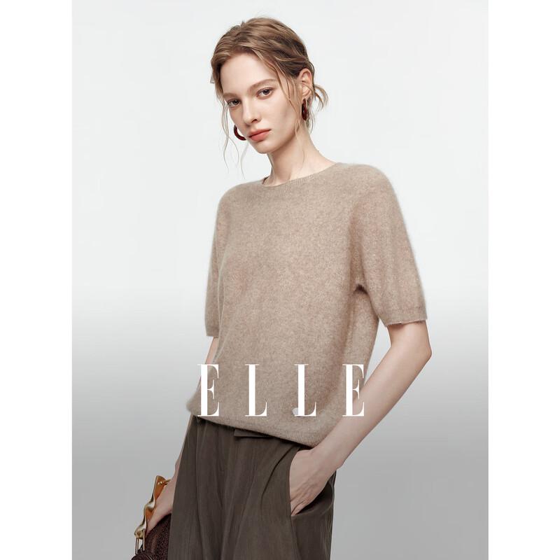 ELLE Women s Lambswool Sequin Knit Short Sleeve Sweater L