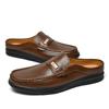 Fashion Genuine Leather Mens Muller Shoes Lightweight Male Half Drag Breath Casual Shoes Soft Sole Slip-on Slippers Business Moccasins