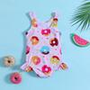 Children's Sleeveless Swimsuit With Donut Print Vest, Onesie Swimsuit For Baby Girls