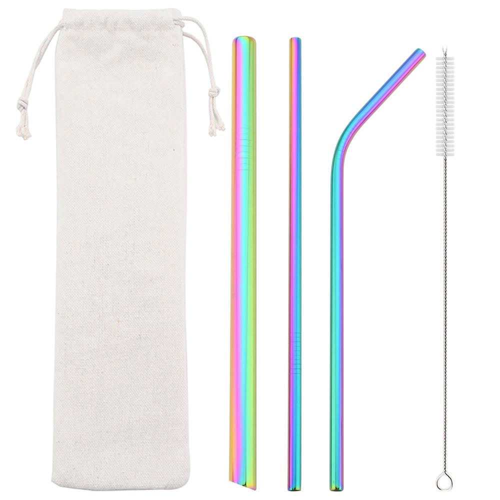 Gold Reusable Straw 304 Stainless Steel Sharp Straw Metal Drinking Straws with Cleaner Brush for Bubble Tea Smoothie Milkshake