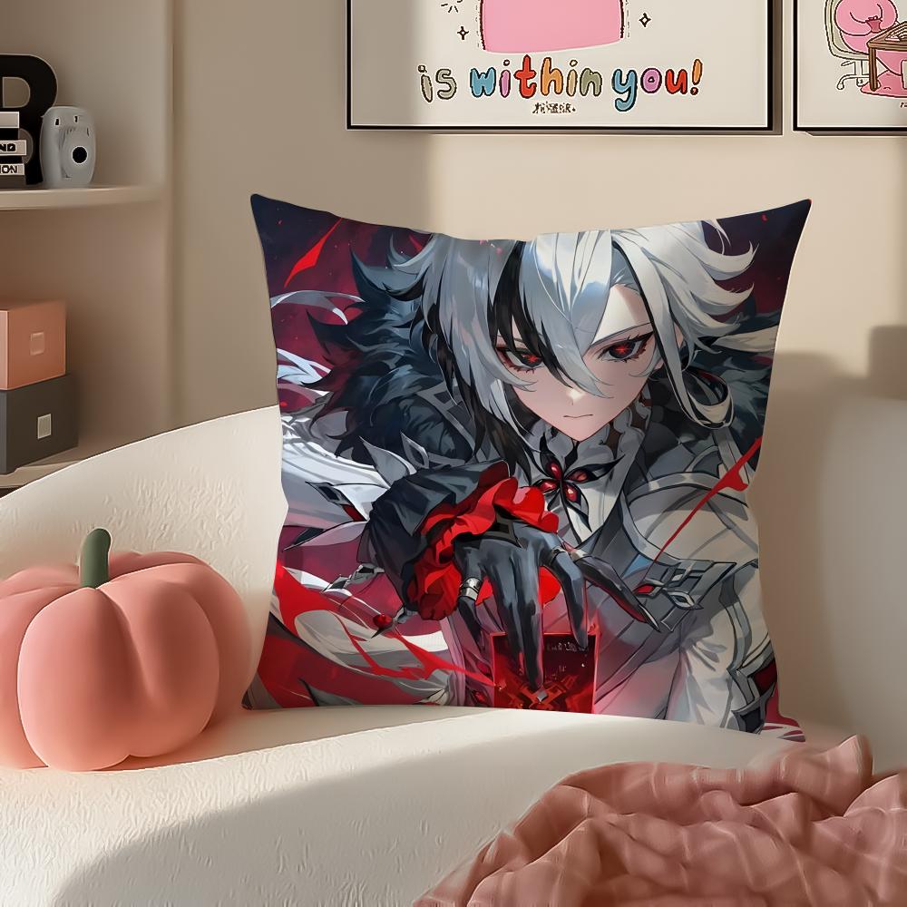 Game Genshin Arlecchino Cushion Cover Pillowcase Short Plush Invisible Zipper Room Sofa Cushion Cover