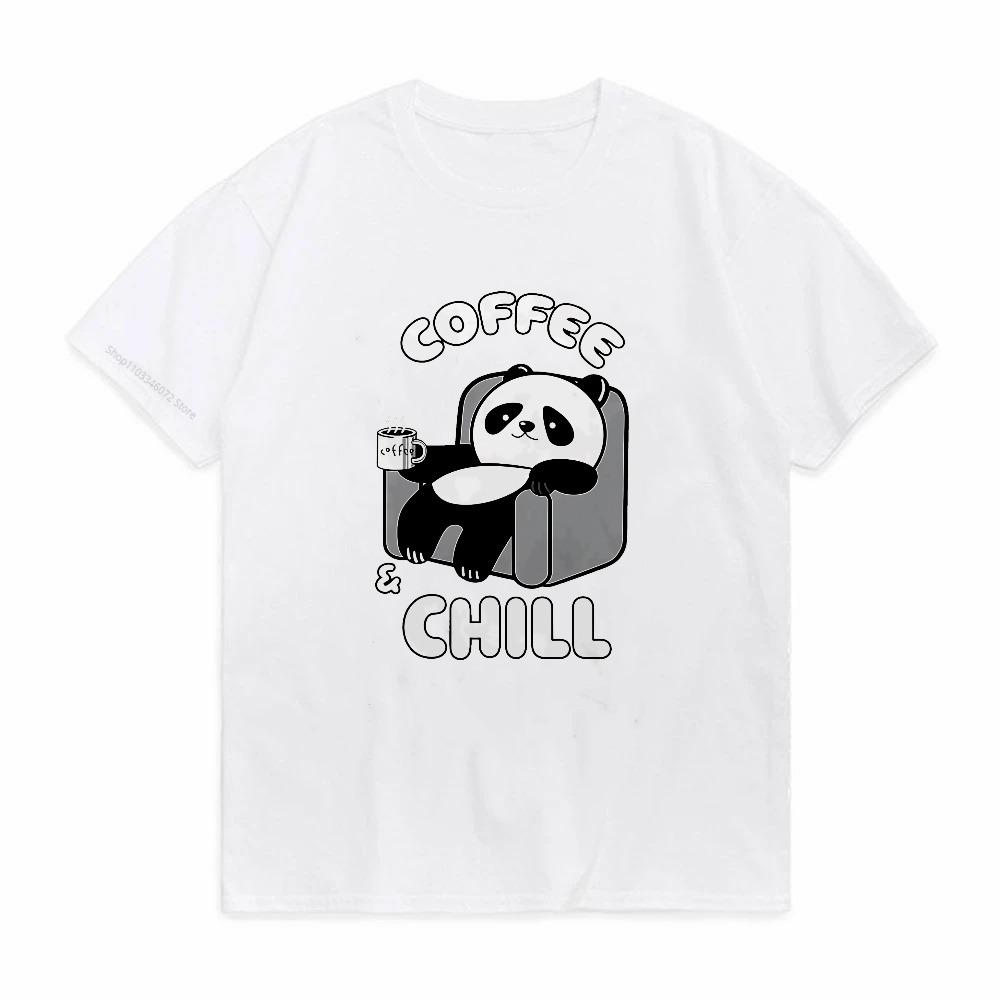 Coffee And Chill Kawaii Panda Clothes Men Hip Hop Oversized Tshirts Breathable Summer TShirts Fashion Cotton Streetwear Tops