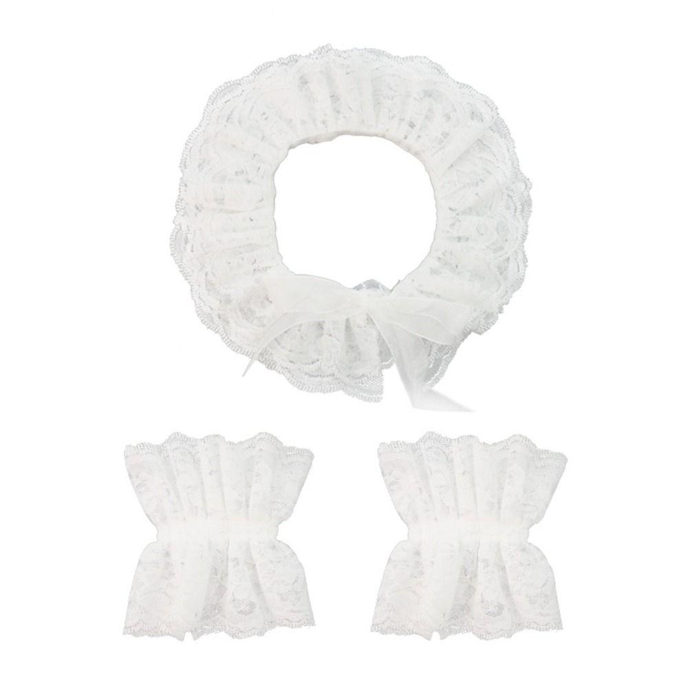 Lace Ruffled Lolita Lace Cuffs Comfortable Soft White Neckband Arm Sleeves Costume Accessory Decorative Gloves Daily Accessory