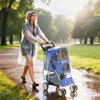 Dog Stroller Dog Buggy Foldable Cat Stroller Up To 10kg with Rain Cover, Reflective Strips, Storage Basket, 77x44x102cm, Blue