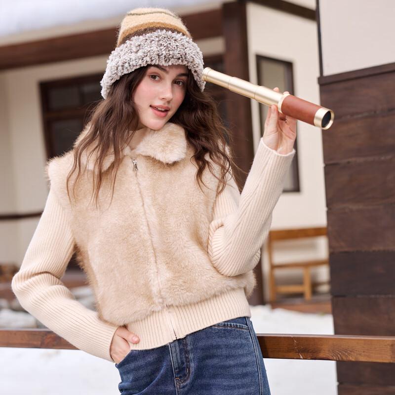 Betu Women's Faux Fur Panel Knit Zip-Up Jacket