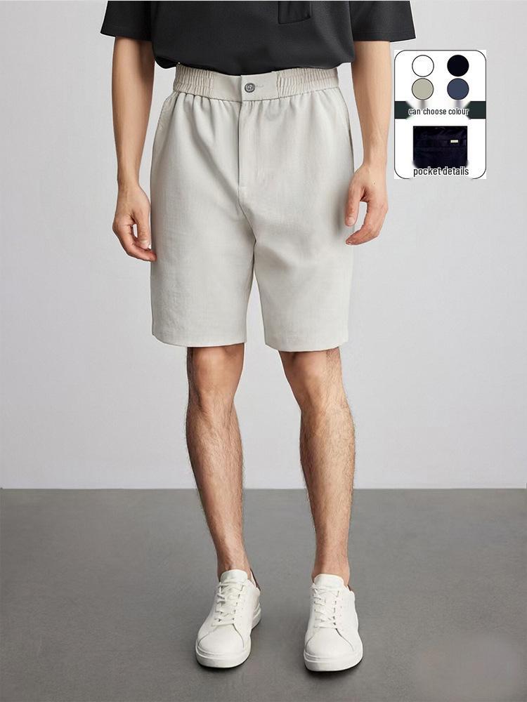 240G Men's Straight Wide Leg Cotton Shorts - Elastic Waist, Mid-Length, Summer Comfort, Versatile and Casual
