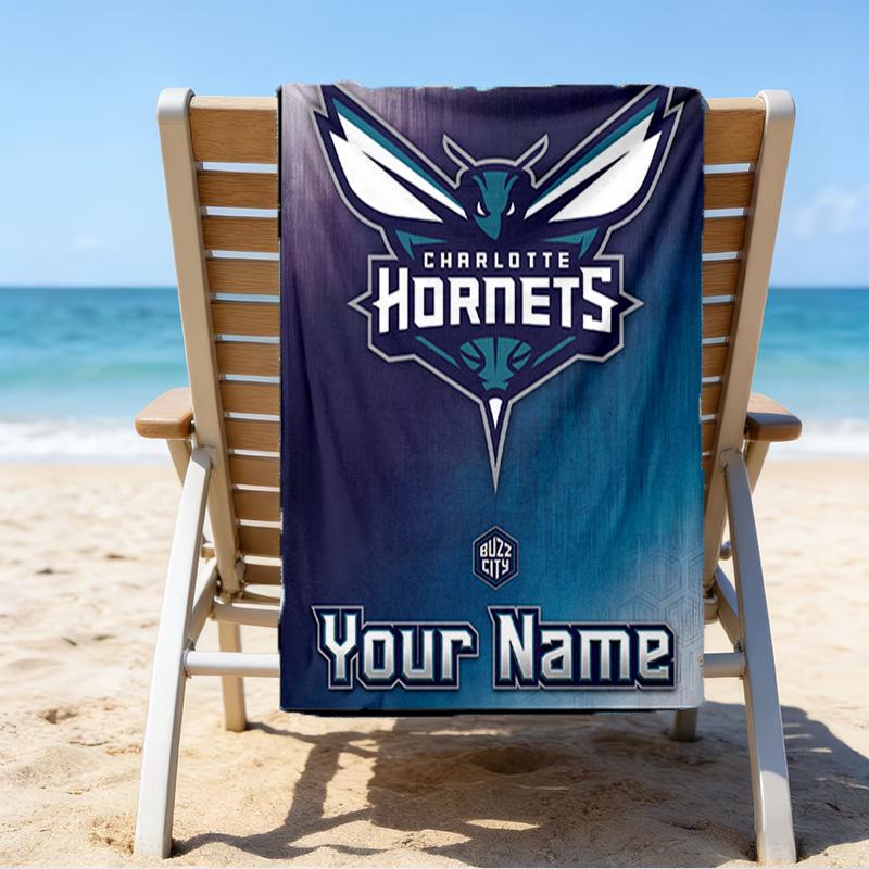 Custom Name Beach Towel Charlotte Logo Art Beach Towel, Soft Microfiber, Gift for Her/Him, Birthday, for Pool, Beach, Travel, Fan gifts