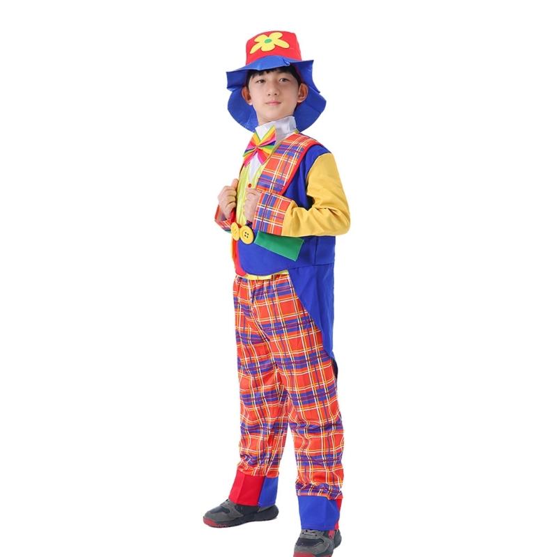Zestaw Kostiumu Klauna dla Dzieci 5 Sztuk Zawiera Płaszcz Spodnie Buty Klauna Kapelusz Klauna Akcesoria do Kostiumu Klauna na Halloween Cosplay