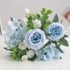 Rosas Artificiais Buquê de Flores Artificiais Rosas Mistas Realistas Peônias Dálias com Haste para DIY Casamento Buquê de Noiva Chá de Bebê Mesa de Casa