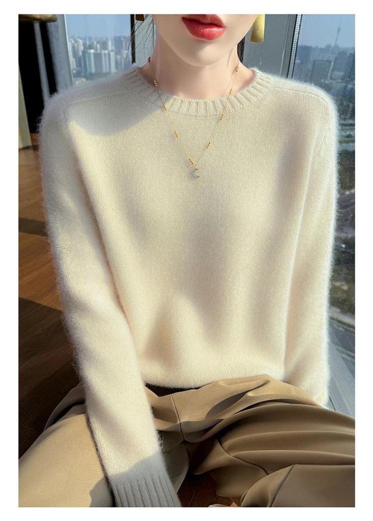 Women's Thickened Round Neck Cashmere Sweater - Autumn/Winter Loose Knit Pullover