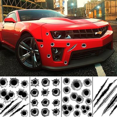 Waterproof Car Styling Shothole Scratch 3D Fake Car Funny Helmet Sticker Decals