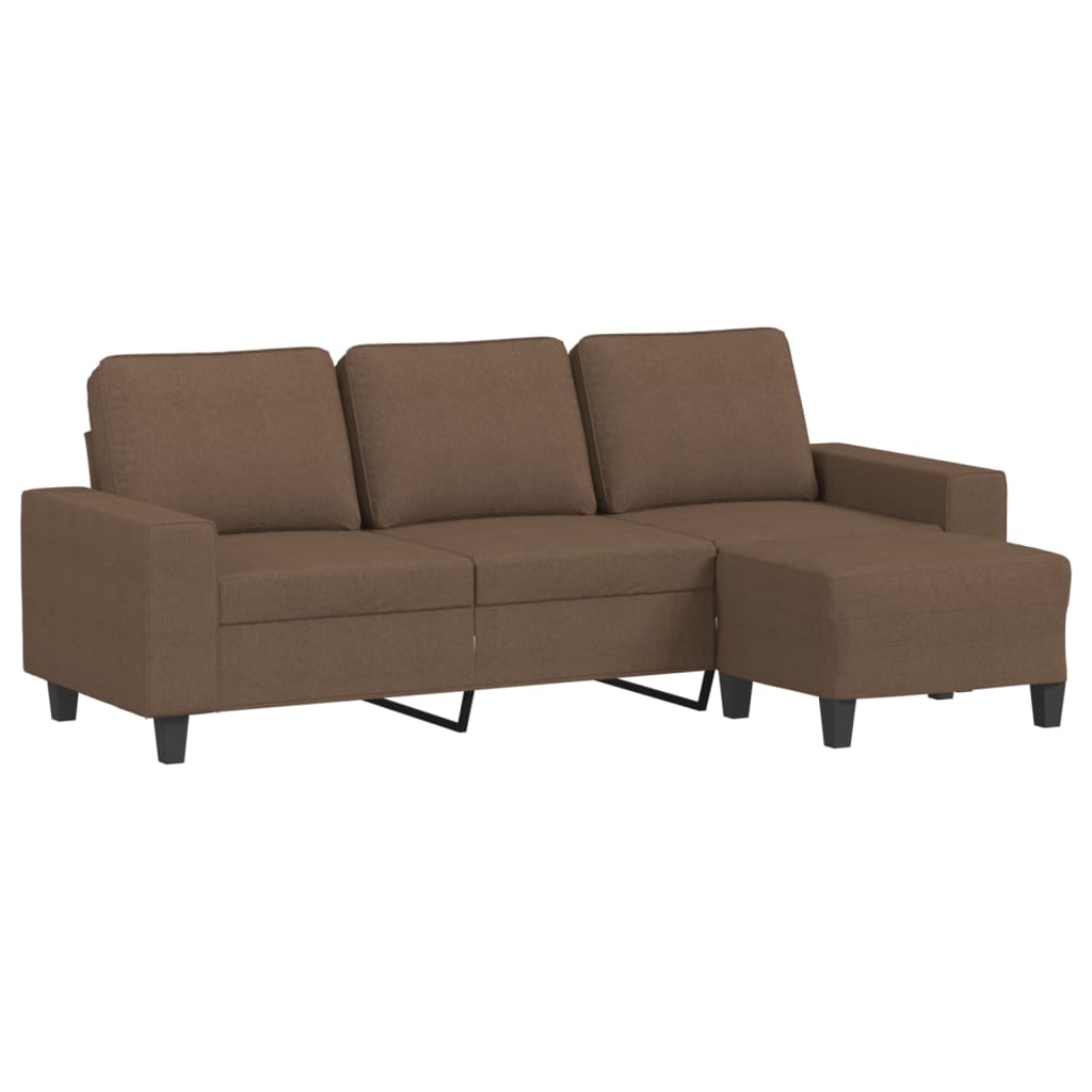 Vidaxl 3-Sitzer Sofa Mit Hocker, Braun, 180 Cm, Stoff