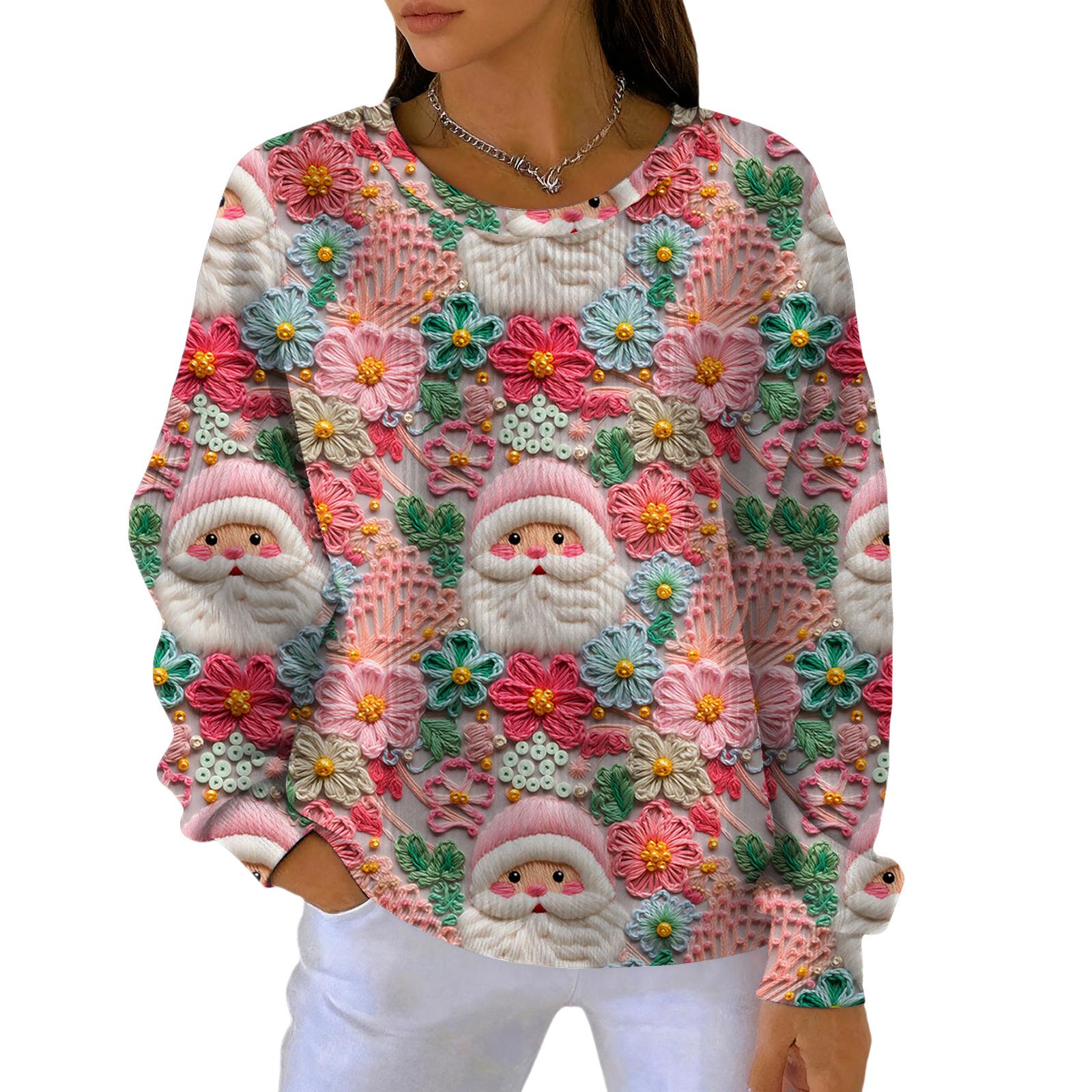 

Женский модный повседневный пуловер с градиентным рождественским принтом, спортивный топ с длинным рукавом XL арбуз красный