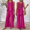 Ensemble deux pièces pour femme, haut sans manches à dos ajouré et pantalon large, tenue décontractée pour les vacances et les voyages