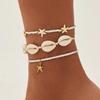 PuRui Bohemia CCB Beads Acrylic 3Pcs/Set Adjustable Anklets for Women Ethnic Summer Ocean Beach Star Conch Pendant Zircon Gift
