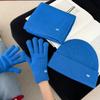 High quality% Australian wool solid color hat scarf gloves three-piece winter warm knitted suit women