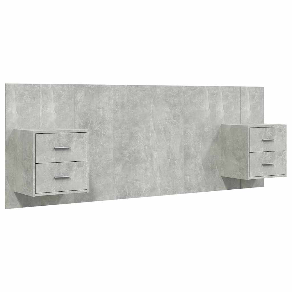 Headboard with Nightstands Concrete Grey Particleboard