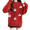 Women's Stylish Slimming Red Christmas Sweater - Age-Reducing, Loose Belly-Covering Knitwear for Autumn/Winter