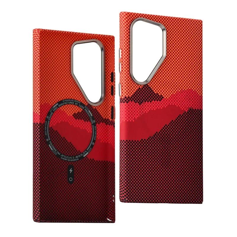 Fashion Carbon Color Texture Magnetic Case For Samsung Galaxy S26 S25 S24 S23 Ultra Metal Lens Wireless Charging Hard PC Cover