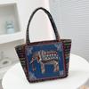 Cartoon embroidered canvas handbag women's bag casual handbag office worker small satchel