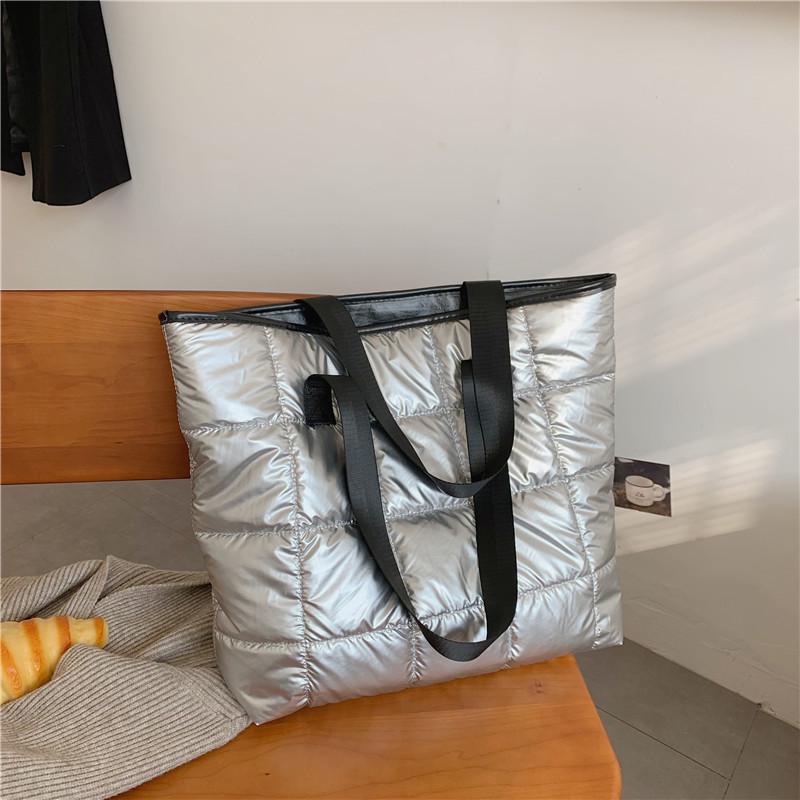 

Женская модная сумка-тоут в корейском стиле с хлопковой подкладкой, 2023, большая вместимость, легкая, на плечо, для поездок на работу серебряный