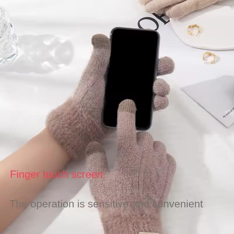 Winter Korean Knitted Gloves for Women High Elasticity Warm Fingered Gloves Thickened Splicing Versatile Gloves Daily Life Work