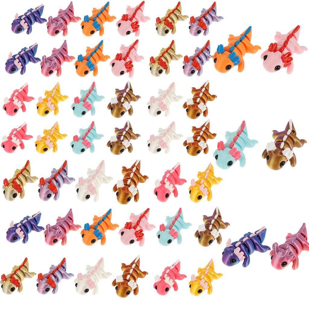 24/48Pcs 3D Printed Simulation Toys Axolotl Figure Flexible Joint Mini Sensory Axolotl Toy Add Fun 3D Printed Animal Toy