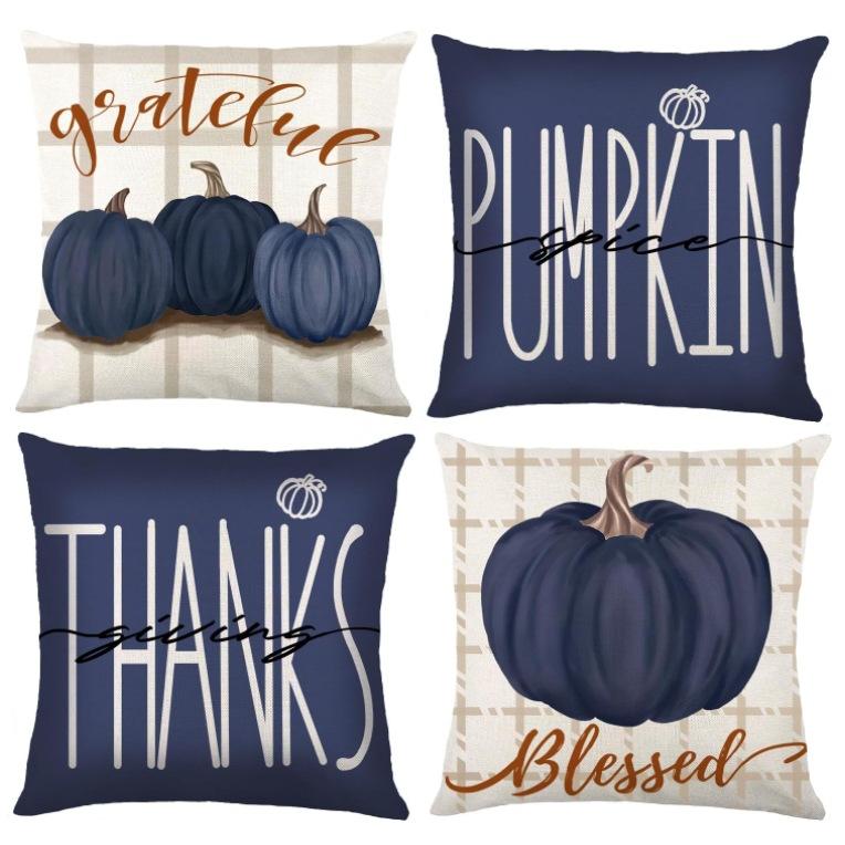 Halloween Pumpkin Decor Plaid Linen Throw Pillow Cover Living Room Sofa Lumbar Pillow Cushion