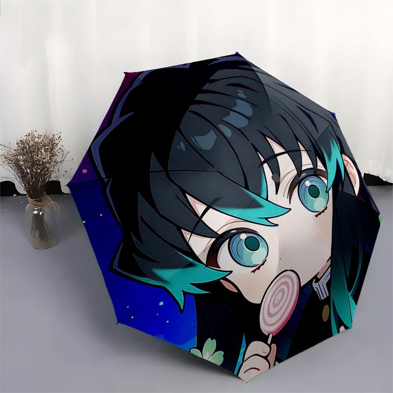 1pc Anime Character Lollipop Design Automatic Opening Umbrella with Cherry Blossom Pattern - Portable 3-Fold Design, 8-Rib Iron Frame Outdoor Umbrella