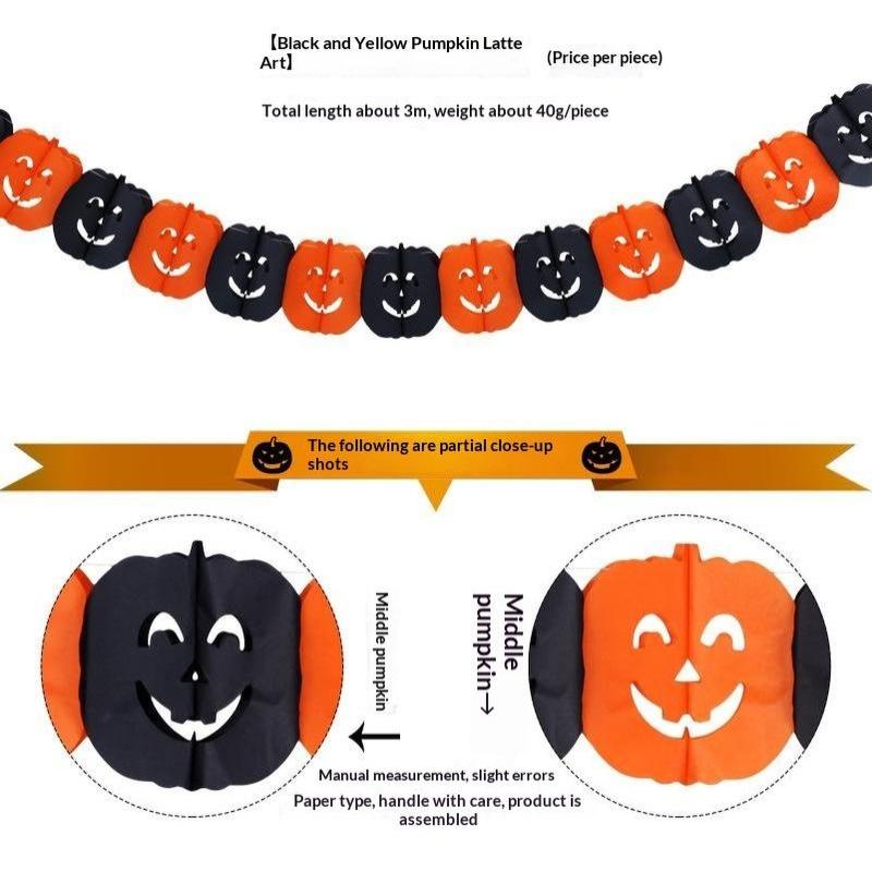 3Meter Halloween Hanging Garland Bat Pumpkin Ghosts Spider Paper Banner Halloween Party Decorations Horror Props
