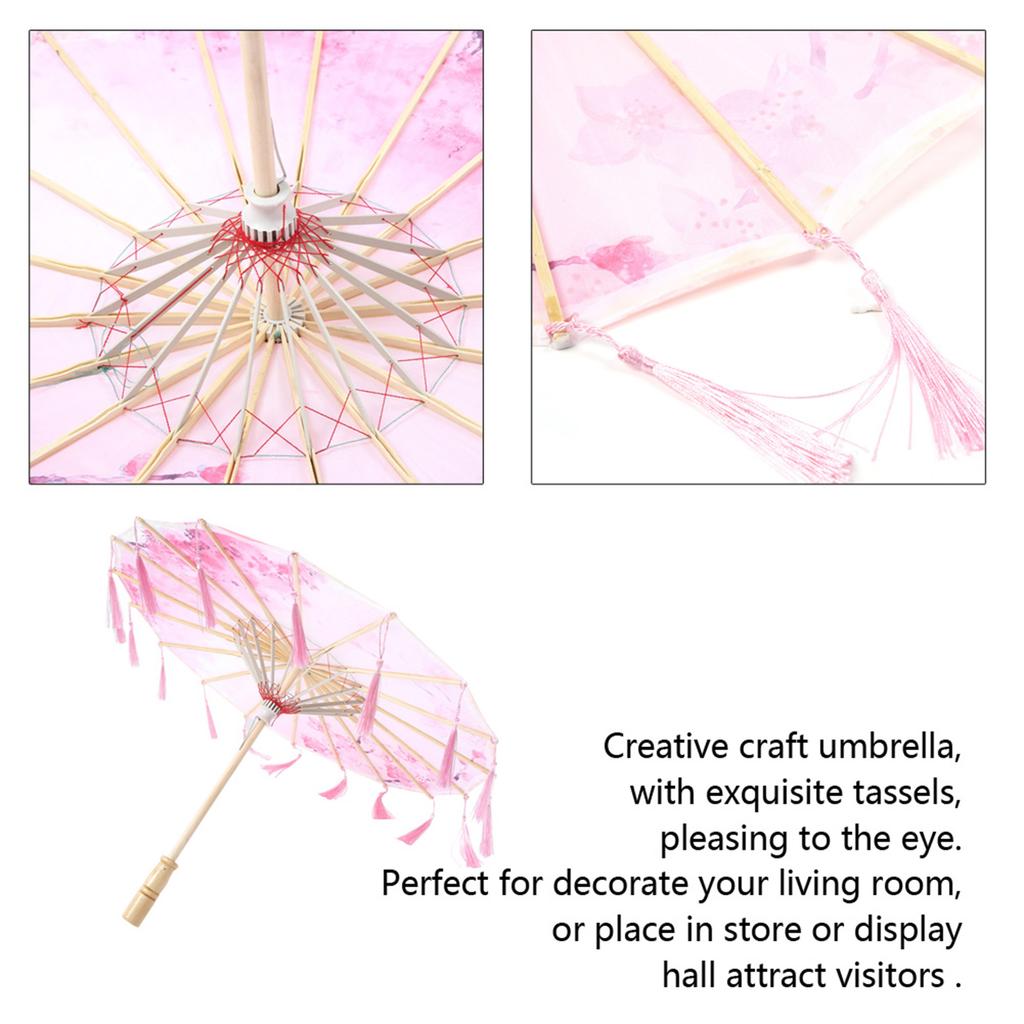 Umbrelă cu Ciucuri de Mătase Artă Meșteșug Decorativă Foto Dans Performanță Recuzită Cosplay Umbrelă Roz