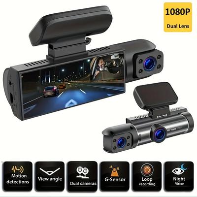 Câmera de Painel Dupla 1080P Full HD para carros Dianteira e Interna, câmera de carro com Visão Noturna IR, Gravação em Loop, Câmera DVR para Carro de grande angular