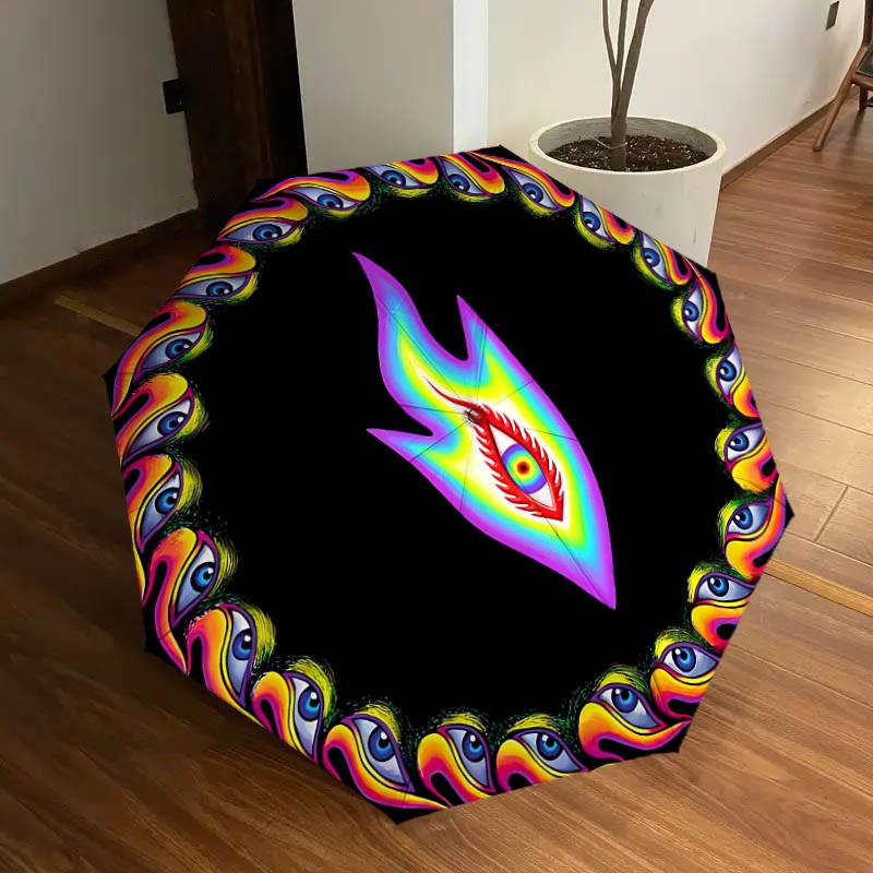 

1pc Psychedelic Flames Automatic Folding Umbrella, Portable Collapsible Design, 8-Rib Iron Frame, Outdoor Accessory yy250905070